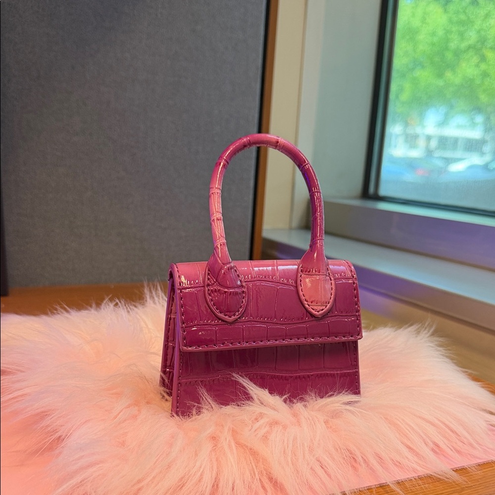Croc-Embossed Mini Top-Handle Bag in Berry